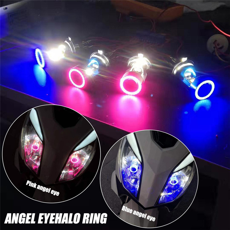 Motorcycle Led Headlight Bulb H4 - 25W 12V Blue Red Angel Eye