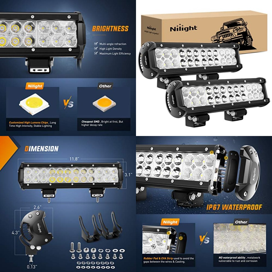Led Work Light Bar 12 Inch Offroad - Led Light Bar 2Pcs 12Inch 72W
