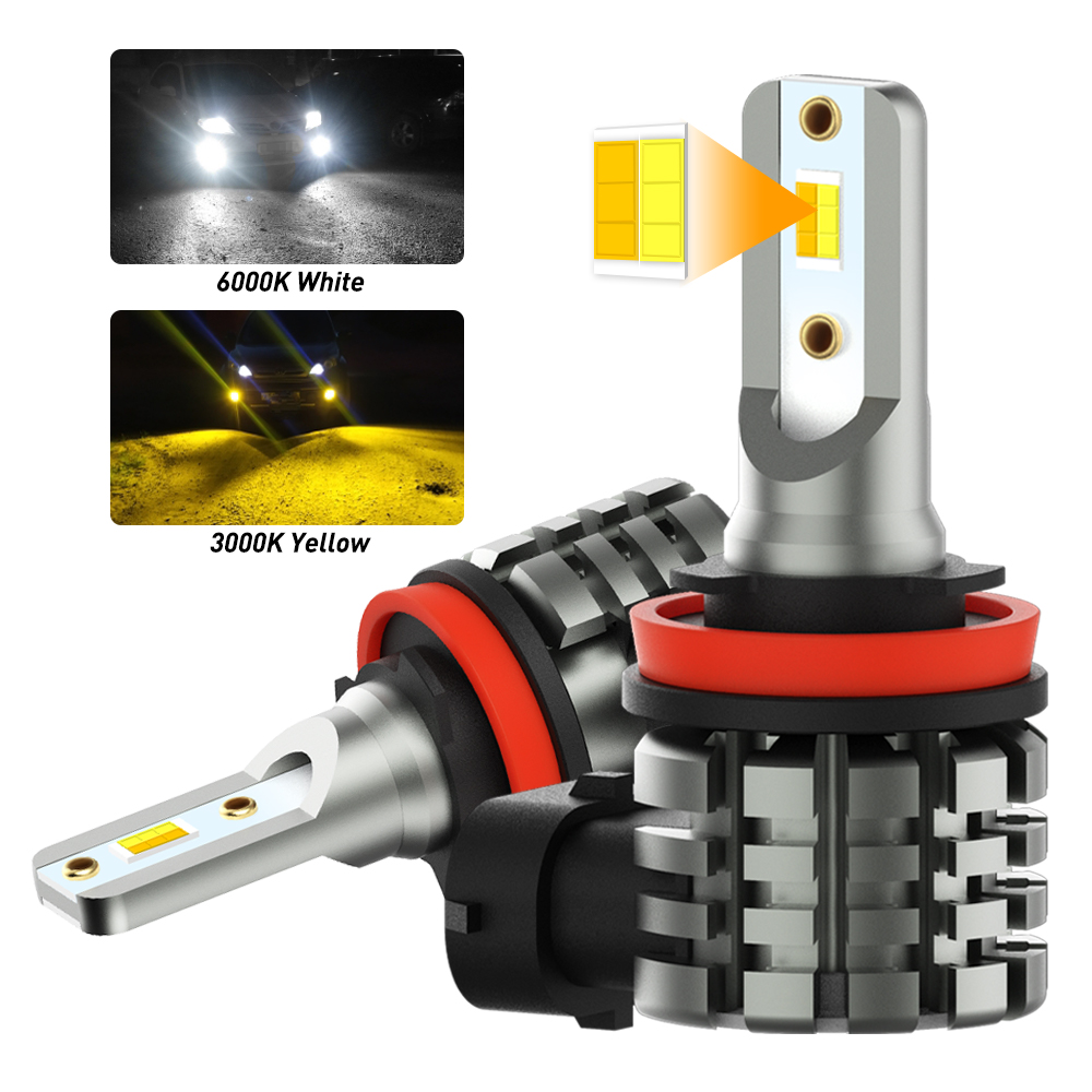 Led Fog Light H11 3000K Yellow - AUXITO 2Pcs Dual Color Switchback H8