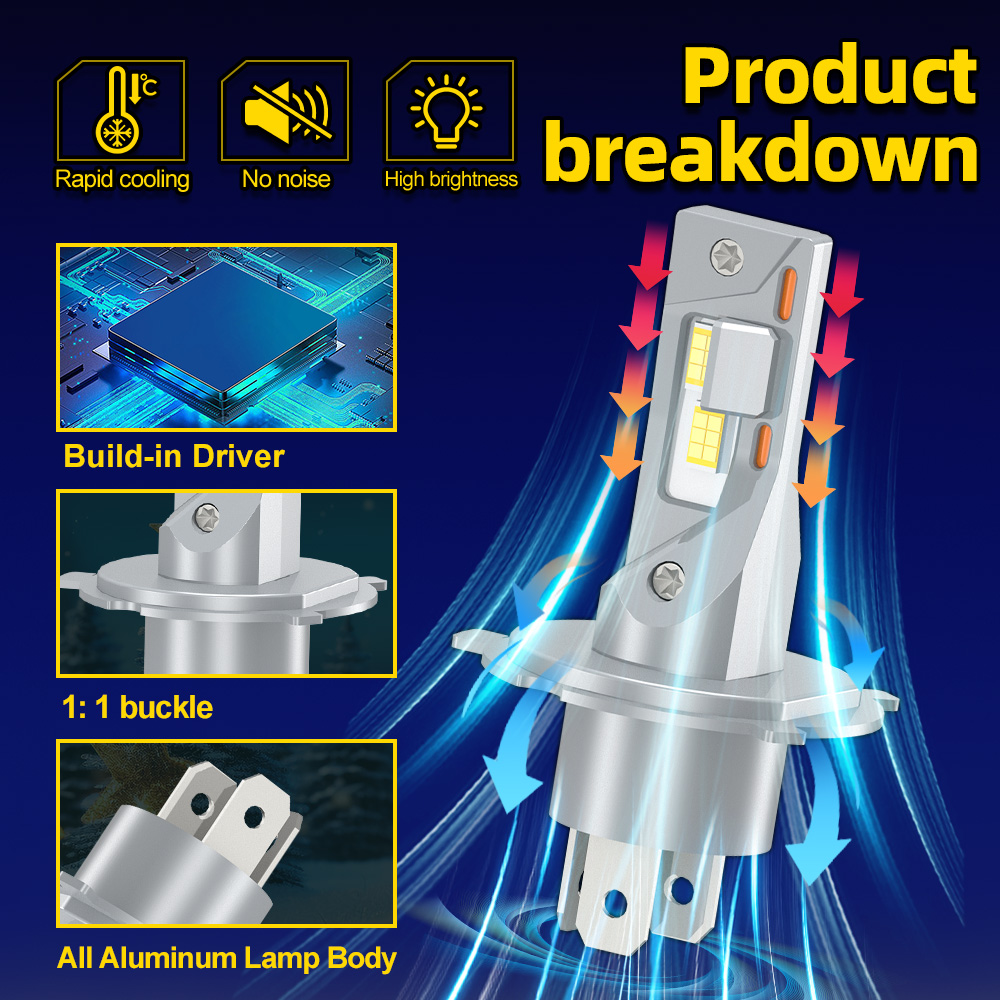 1/2PCS H4 High/Low Beam Canbus - огляд і ціна Motorcycle Led Headlight Bulb H4