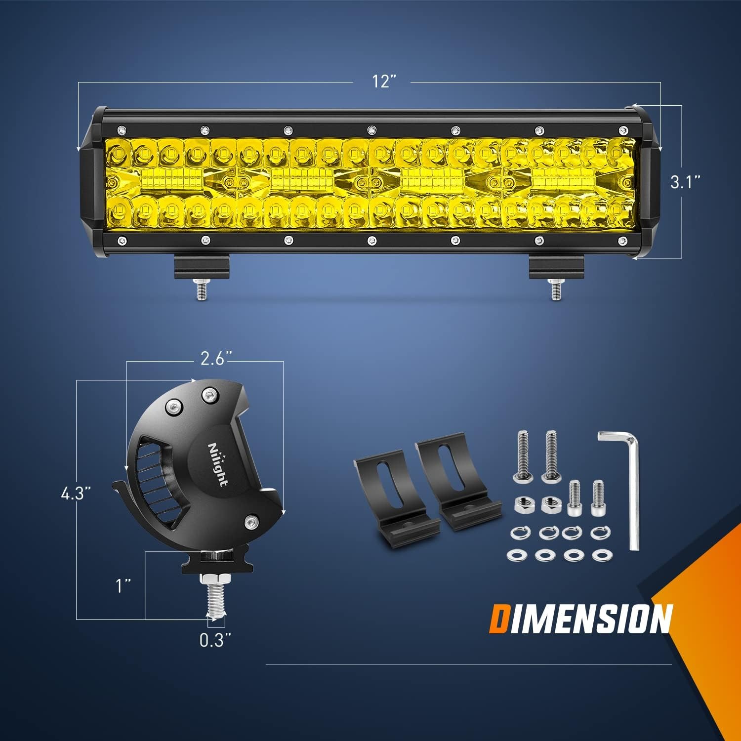 Nilight 12Inch Amber LED Light - огляд і ціна Led Work Light Bar 12 Inch Offroad