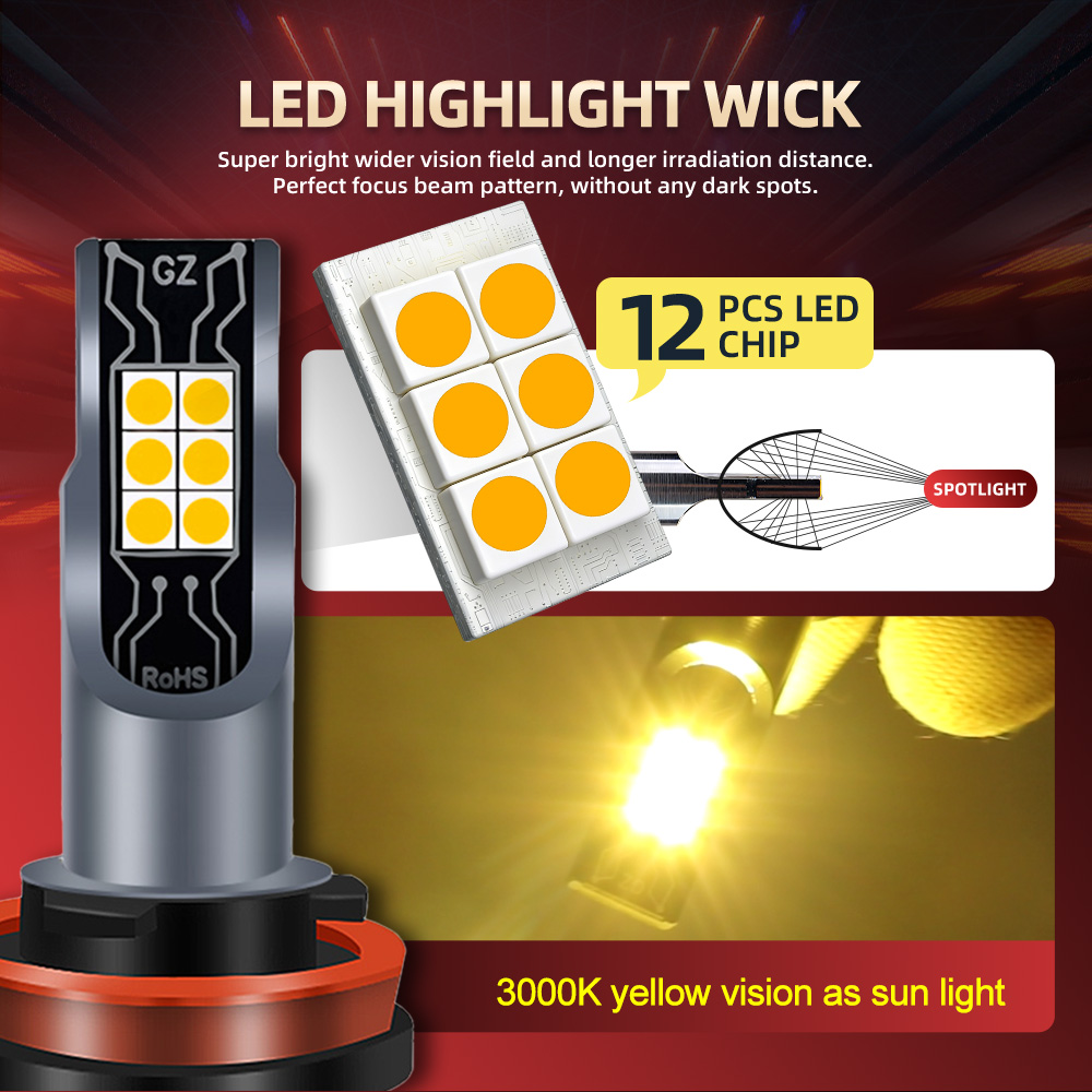 2Pcs LED Fog Lights Canbus H8  - огляд і ціна Led Fog Light H11 3000K Yellow