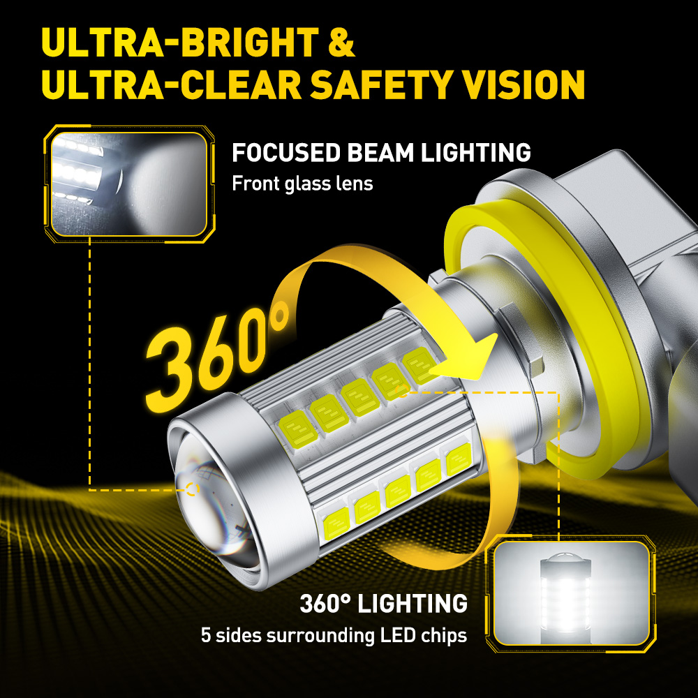 AUXITO 2x Mini Size H11 H16(JP - огляд і ціна Led Fog Light H11 3000K Yellow