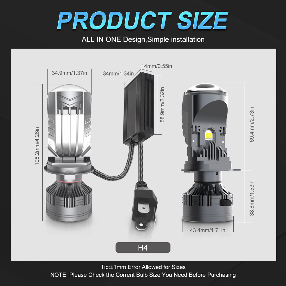 Large Lens H4 LED Headlight Mi - огляд і ціна Led Headlight H4 Hi Lo 120W