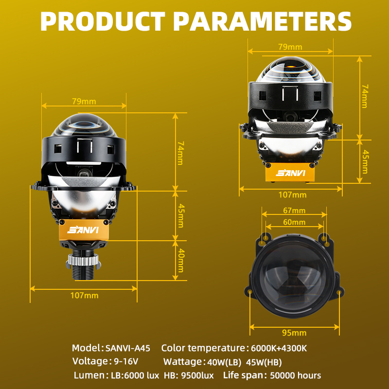 SANVI A45 3.0'' Bi LED Project - огляд і ціна Car Led Headlight 9005 9006