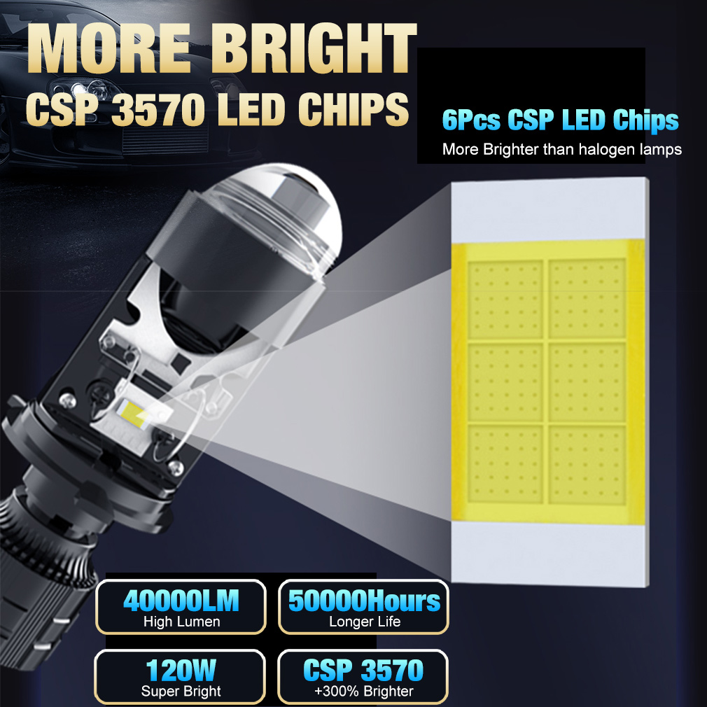 2pcs 120W H4 LED Mini Projecto - огляд і ціна Led Headlight H4 Hi Lo 120W