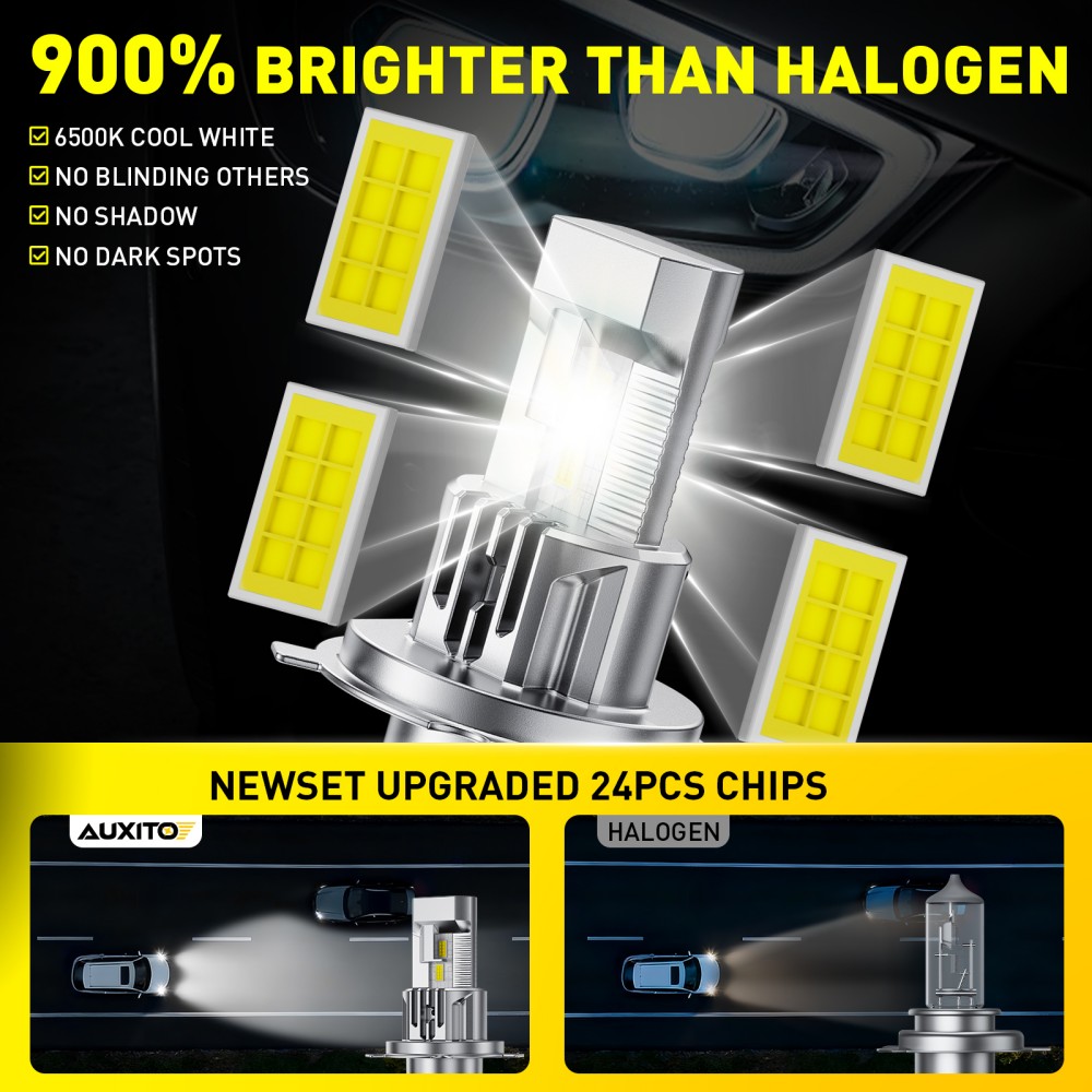AUXITO 2Pcs Fanless H4 LED Bul - огляд і ціна Led Headlight 6500K White 12000Lm