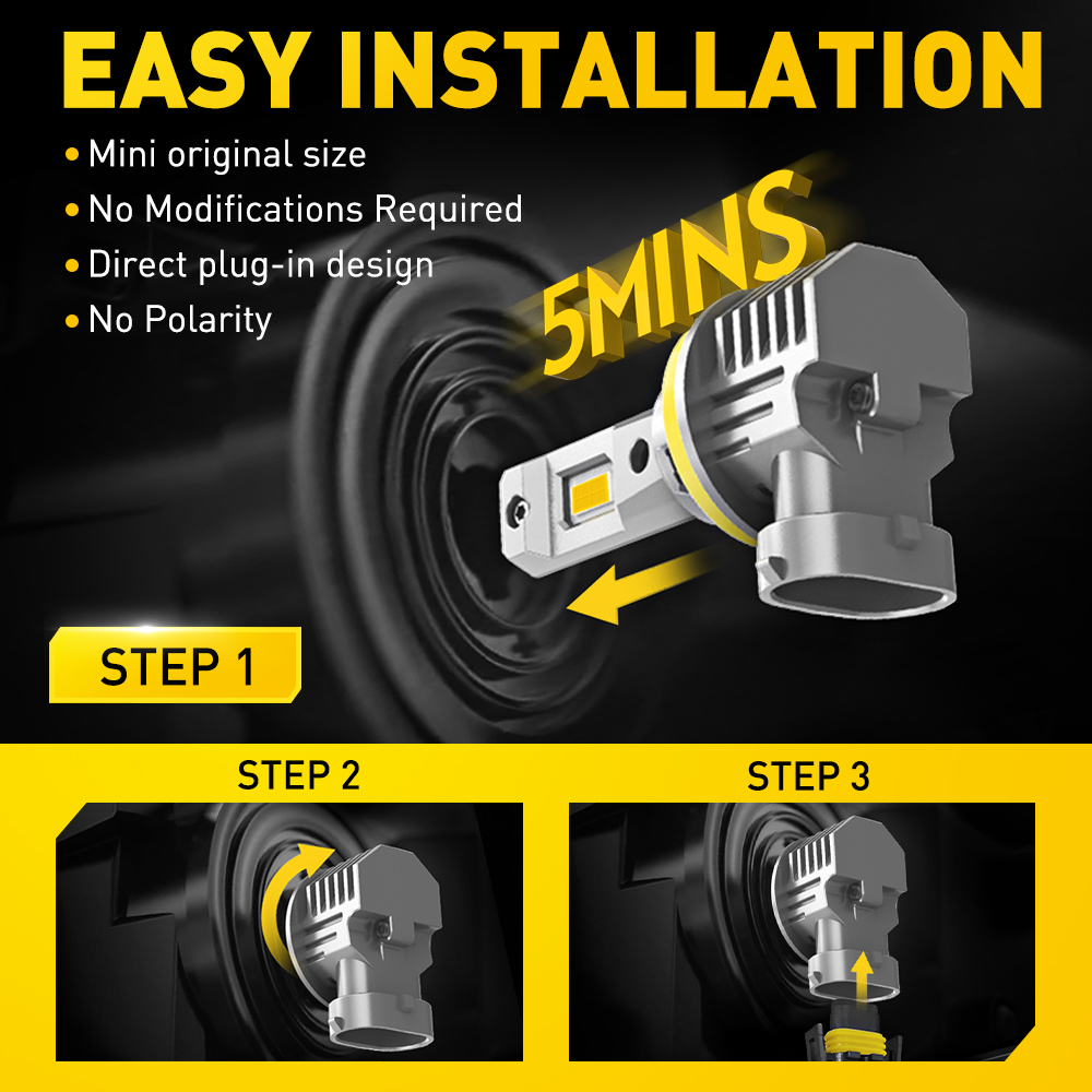 2Pcs AUXITO H11 LED Yellow 300 - огляд і ціна Led Headlight Bulb Canbus Error Free